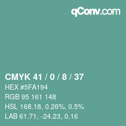 カラーコード: CMYK 41 / 0 / 8 / 37 | qconv.com