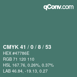 颜色代码: CMYK 41 / 0 / 8 / 53 | qconv.com
