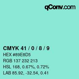 Color code: CMYK 41 / 0 / 8 / 9 | qconv.com