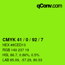 颜色代码: CMYK 41 / 0 / 92 / 7 | qconv.com