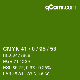 Color code: CMYK 41 / 0 / 95 / 53 | qconv.com