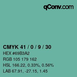 颜色代码: CMYK 41 / 0 / 9 / 30 | qconv.com