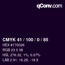 颜色代码: CMYK 41 / 100 / 0 / 85 | qconv.com