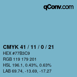 カラーコード: CMYK 41 / 11 / 0 / 21 | qconv.com