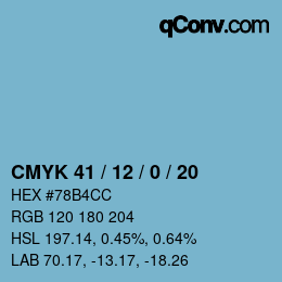 カラーコード: CMYK 41 / 12 / 0 / 20 | qconv.com