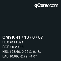 Farbcode: CMYK 41 / 13 / 0 / 87 | qconv.com