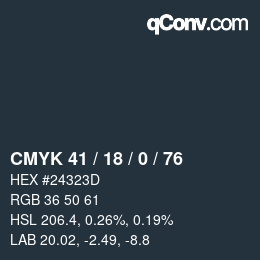 Farbcode: CMYK 41 / 18 / 0 / 76 | qconv.com