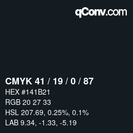 カラーコード: CMYK 41 / 19 / 0 / 87 | qconv.com
