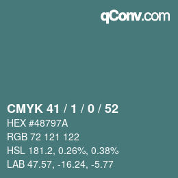 Color code: CMYK 41 / 1 / 0 / 52 | qconv.com