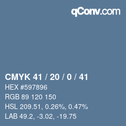 Farbcode: CMYK 41 / 20 / 0 / 41 | qconv.com