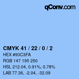 カラーコード: CMYK 41 / 22 / 0 / 2 | qconv.com