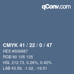 Farbcode: CMYK 41 / 22 / 0 / 47 | qconv.com