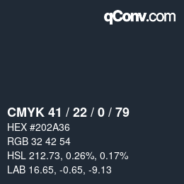 カラーコード: CMYK 41 / 22 / 0 / 79 | qconv.com