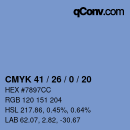 カラーコード: CMYK 41 / 26 / 0 / 20 | qconv.com