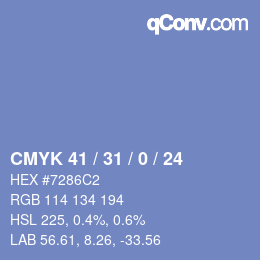 カラーコード: CMYK 41 / 31 / 0 / 24 | qconv.com