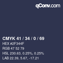 Color code: CMYK 41 / 34 / 0 / 69 | qconv.com