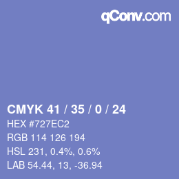 Farbcode: CMYK 41 / 35 / 0 / 24 | qconv.com