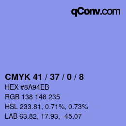 カラーコード: CMYK 41 / 37 / 0 / 8 | qconv.com