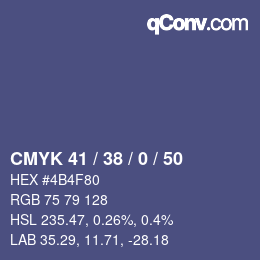 颜色代码: CMYK 41 / 38 / 0 / 50 | qconv.com