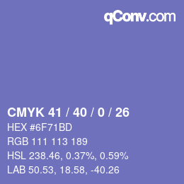 Farbcode: CMYK 41 / 40 / 0 / 26 | qconv.com