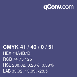 Color code: CMYK 41 / 40 / 0 / 51 | qconv.com