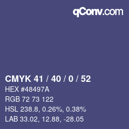 Farbcode: CMYK 41 / 40 / 0 / 52 | qconv.com