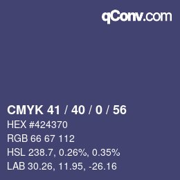 カラーコード: CMYK 41 / 40 / 0 / 56 | qconv.com