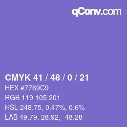 Farbcode: CMYK 41 / 48 / 0 / 21 | qconv.com