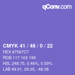 カラーコード: CMYK 41 / 48 / 0 / 22 | qconv.com