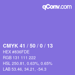 颜色代码: CMYK 41 / 50 / 0 / 13 | qconv.com