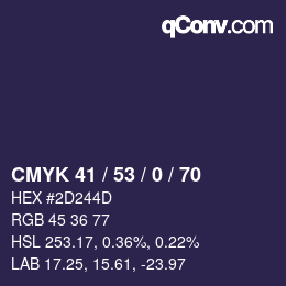 Color code: CMYK 41 / 53 / 0 / 70 | qconv.com