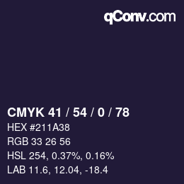 Color code: CMYK 41 / 54 / 0 / 78 | qconv.com