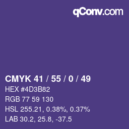 Color code: CMYK 41 / 55 / 0 / 49 | qconv.com