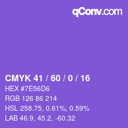 カラーコード: CMYK 41 / 60 / 0 / 16 | qconv.com