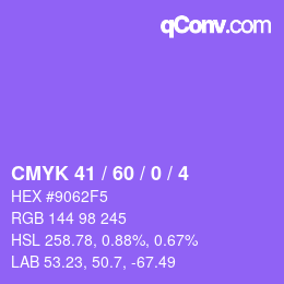 Code couleur: CMYK 41 / 60 / 0 / 4 | qconv.com