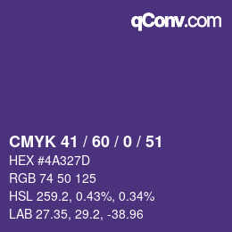 颜色代码: CMYK 41 / 60 / 0 / 51 | qconv.com