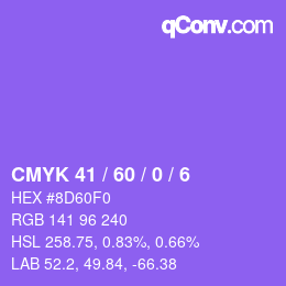 カラーコード: CMYK 41 / 60 / 0 / 6 | qconv.com