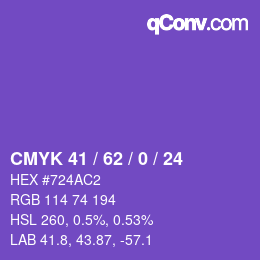カラーコード: CMYK 41 / 62 / 0 / 24 | qconv.com