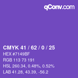 カラーコード: CMYK 41 / 62 / 0 / 25 | qconv.com