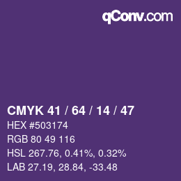 Color code: CMYK 41 / 64 / 14 / 47 | qconv.com