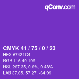 カラーコード: CMYK 41 / 75 / 0 / 23 | qconv.com