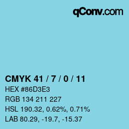 颜色代码: CMYK 41 / 7 / 0 / 11 | qconv.com