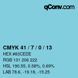 颜色代码: CMYK 41 / 7 / 0 / 13 | qconv.com