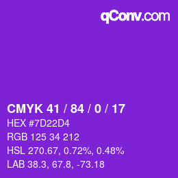 Farbcode: CMYK 41 / 84 / 0 / 17 | qconv.com