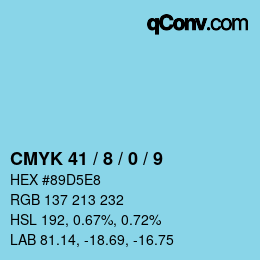 カラーコード: CMYK 41 / 8 / 0 / 9 | qconv.com