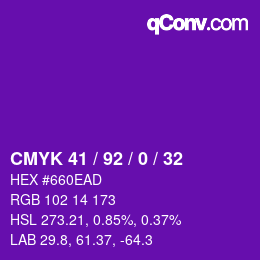 カラーコード: CMYK 41 / 92 / 0 / 32 | qconv.com