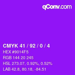 カラーコード: CMYK 41 / 92 / 0 / 4 | qconv.com