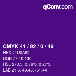 Color code: CMYK 41 / 92 / 0 / 49 | qconv.com