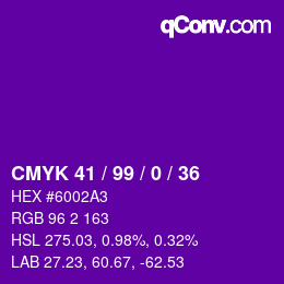 カラーコード: CMYK 41 / 99 / 0 / 36 | qconv.com
