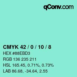 カラーコード: CMYK 42 / 0 / 10 / 8 | qconv.com